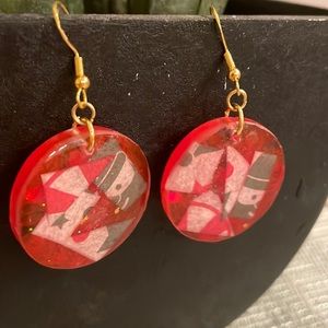 XMAS Handmade Festive Medium Holiday Earrings Red Circle